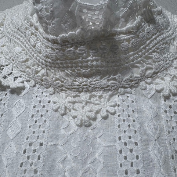 Anna Sui x Inc. White Cotton Embroidered w/ Lace & 3D Flowers. Modest, Feminine - Picture 3 of 16